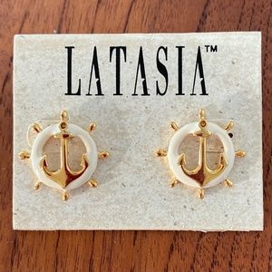 **SOLD** Nautical themed Latsia earrings, Gold tone and cream, NWT